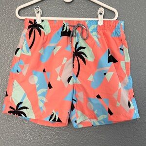 Boardies Orange and Geometric Palm Print Men’s Swim Trunks size Large